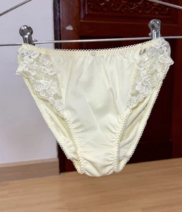 Vintage Light Yellow Silky Nylon Panty Hi Cut Sissy Bikini Sheer Lace Brief Sz.5 - Picture 1 of 20