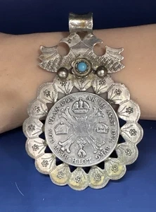 Unique 1795-H Netherlands Franc II Thaler SterlingSilver Turquoise Pendant🩵44.1 - Picture 1 of 5