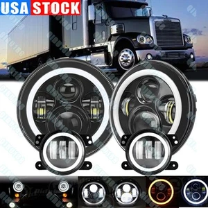 for Freightliner Coronado 7'' LED Headlight Round Projector Hi/Lo+ 4'' Fog Light - Picture 1 of 13