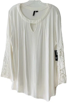 ¡NUEVO CON ETIQUETAS! $44 New Directions Mujeres Talla XL Encaje Boho Cerradura Cuello Camisa Elegante Top Foto 1 de 4