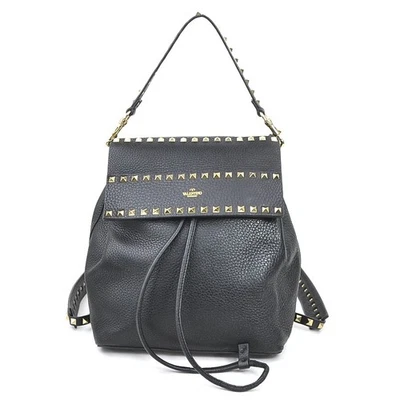 Auténtica Mochila Rockstuds Valentino Garavani Negra/Dorada Cuero/Metal - r10651g Foto 1 de 4
