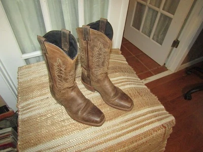 Botas Abilene EE. UU. Mujer 7 M Media Pantorrilla Punta Cuadrada Botas Vaqueras Cuero Marrón Foto 1 de 4