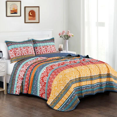Chezmoi Collection Amara Bohemian Floral Stripe Printed Microfiber Quilt Set - Image 1 of 4