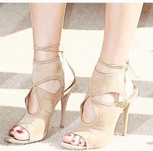 Aquazzura Sexy Thing Nude Suede Heel Sandals Sz 38.5 As Seen On Kim K - Picture 1 of 12