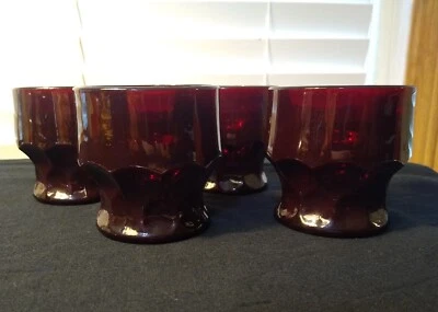 Set of Four Vtg Anchor Hocking Ruby Red Honeycomb Georgian 3" High Juice Glasses - Image 1 of 4