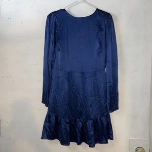 Never A Wallflower M Blue Silk Blend Dress Short Ruffle - Picture 1 of 4