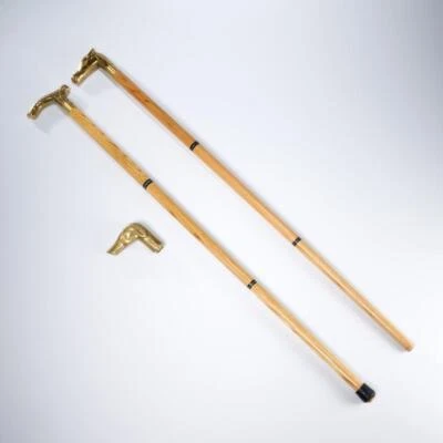 Brass Dog Horse Head Handle Vtg Cane Walking Stick 3pc Lot - Image 1 of 4