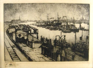 Willy Scholz 1899 Heilbronn- München / Hamburger Hafen / Radierung, handsigniert - Bild 1 von 12
