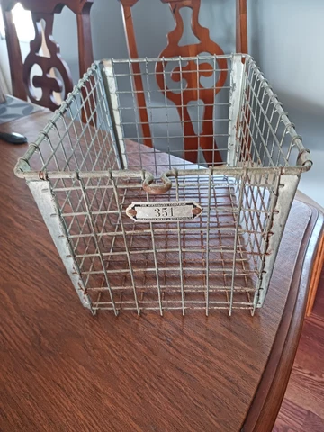 Vintage Metal Wire Basket Locker Bin Washburn Company Worcester MA Cover