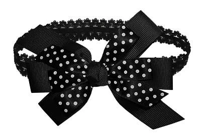 WD2U Baby Girls Black Dotted Grosgrain Boutique Hair Bow Stretch Headband - Image 1 of 4