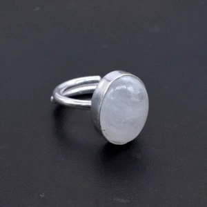 Anello regolabile pietra di luna arcobaleno argento sterling 925 placcato anello regalo per lei - Foto 1 di 8