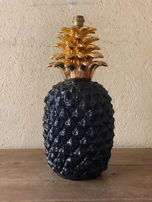 Pied de lampe noir et or "ananas" attribué à Maison CHARLES - Année 80 - Photo 1/4