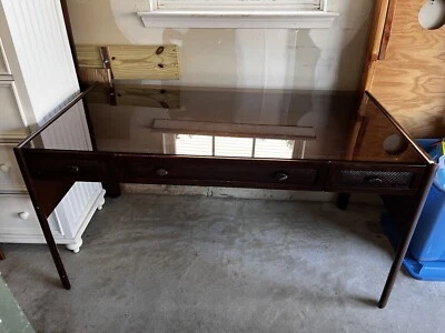 Wooden Computer Desk with Glass Top - Image 1 of 2