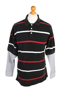 Rugby Shirt Sweatshirt Long Sleeve Tops Road Block Black Size L - PT1043 - Picture 1 of 4