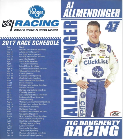 2017 AJ ALLMENDINGER "KROGER CLICKLIST" #47 MONSTER ENERGY NASCAR CUP POSTCARD Cover