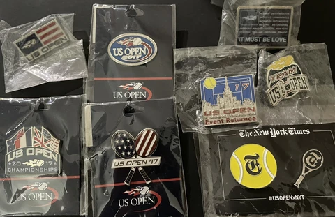NEW LOT Set of Tennis US Open Collector Pins Tournaments Balls New York Times Cover