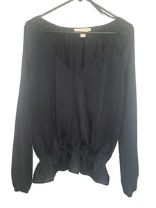 Michael Michael Kors Bluse schwarz V-Ausschnitt Schößchen XL elegant gesmokt niedrige Taille - Bild 1 von 5