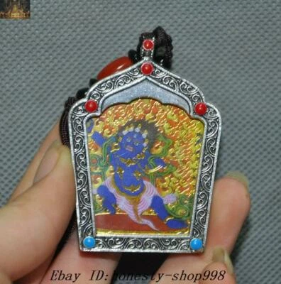 Tibet Tíbet plata Mahakala iracunda deidad Buda estatua Tangka santuarios colgante Foto 1 de 3