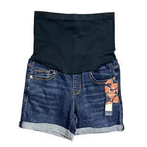 Indigo Poppy Maternity Jean Shorts NEW Blue Denim Stretch Mom to Be Belly Band S - Picture 1 of 9