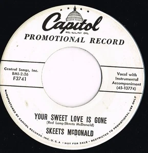 SKEETS McDONALD welcome home/your sweet love is gone CAPITOL 7"_orig 1957 PROMO - Picture 1 of 2
