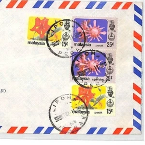 MALAYSIA Cover Perak Ipoh Air Mail GB Hants FLOWERS PLANTS ORCHIDS 1982 CF139 - Picture 1 of 3
