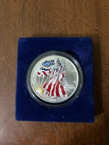 1999 American Eagle Walking Liberty 1 Oz .999 Silver Colorized Dollar In Capsule - Picture 1 of 4