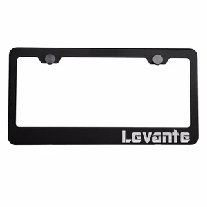 Matte Black License Plate Frame Silver Levante Laser Etched Metal Screw Cap - Picture 1 of 8