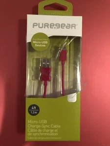 BRAND NEW PureGear Micro USB 2.0 Charge-Sync Cable e.9 1.2m 4ft. Pink/Magenta - Picture 1 of 5