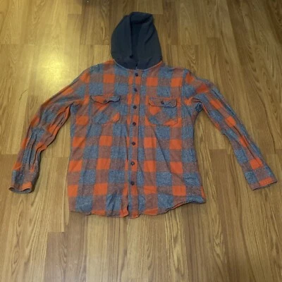 Unionbay Men Shirt Flannel Plaid Button Down Long Sleeve Hooded Gray Orange Read - Image 1 of 4