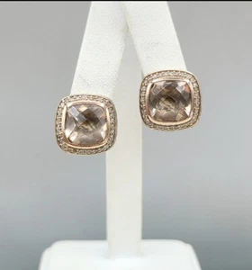 David Yurman Albion 11mm Morganite Earrings With Diamond and Rose Gold - Picture 1 of 2