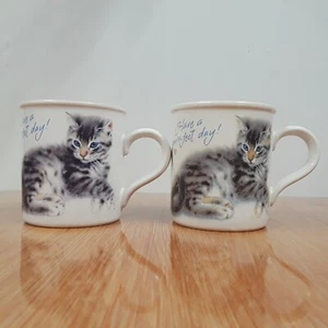 Vintage 80's Cat Mug's Pink White Hearts American Greetings Collection Stoneware - Picture 1 of 14