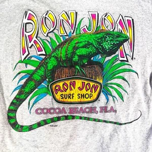 Ron Jon Surf Shop Cocoa Beach T-Shirt Gray Large Lizard Graphic Tee Florida Surf - Picture 1 of 6