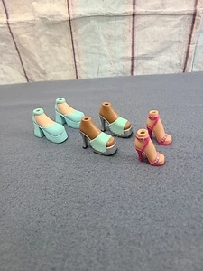Lot Of Bratz Doll Shoes 3 Pairs of platform Silver light blue strapped Pink Heel - Picture 1 of 5
