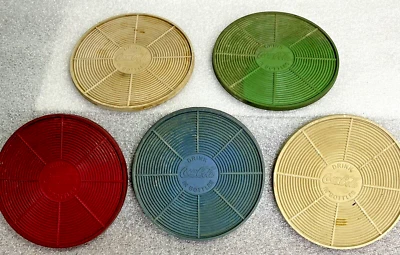 Lot of 5 "Drink Coca-Cola in Bottles" Rubber Coasters - Red, Green, Blue, Cream - Image 1 of 4