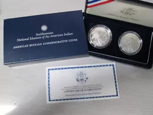 2001 US Smithsonian American Buffalo 2 Coin Silver Dollar Commemorative Set - Picture 1 of 4