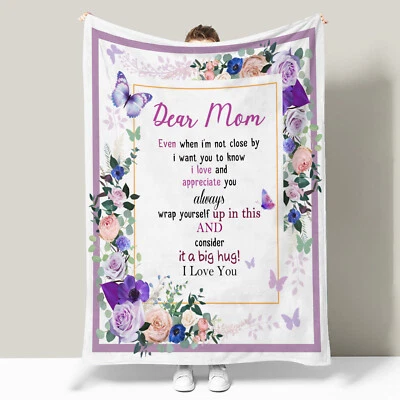 Pink Floral Purple Butterfly Mothers Day Throw Blanket for Couch Bed Sofa Office - Image 1 of 4