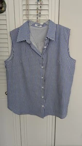 Zeagoo Damen Top V-Ausschnitt weiß blau gestreift Sommer ärmellos Shirt XXL NEU - Bild 1 von 3