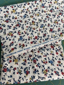 Vtg Cranston Calico Fabric Red White Blue Flowers Floral 3 Pcs Remnants Quilt - Picture 1 of 3