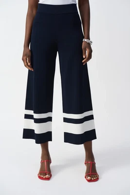 Joseph Ribkoff Blue/Vanilla Stripe Pull On Wide Leg Culotte Pants 251945 - Image 1 of 4