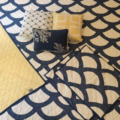 Juego de colcha de 6 piezas de microfibra Kokomo azul amarillo blanco Queen Foto 1 de 4