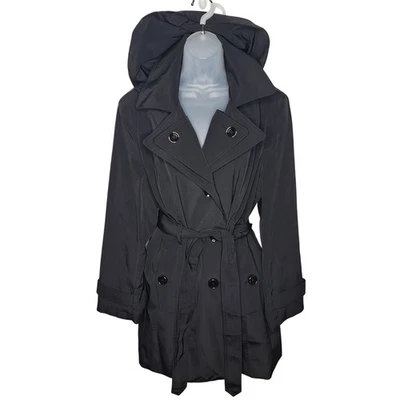 London туман Тренч женщин XL двойной лацкан съемный капюшон подпоясанный классический - Изображение 1 из 4