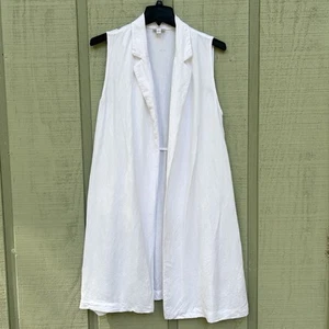 J. Jill Women’s Large White Open Front Longline Jacket Vest Linen Blend Beach - Picture 1 of 17