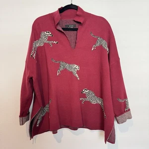Ali Miles Maroon Leopard Animal V Neck Sweater Size L - Picture 1 of 7
