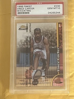 1998 Finest Vince Carter W/COATING HOF ROOKIE RC #230 PSA 10 GEM MINT - Image 1 of 2