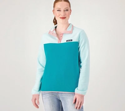 Lands' End Petite Heritage Fleece Snap Neck Pullover Sweatshirt LghtBlue/Spade M - Image 1 of 3
