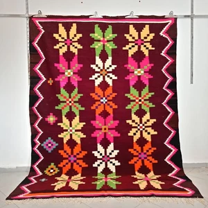 Vibrant Moroccan Handmade Rug Pink Yellow Green Stars Fringe Berber Carpet 9x6 - Picture 1 of 24