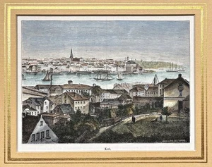 Kiel Schleswig-Holstein vista grabado en madera woodcut 1880 - Imagen 1 de 1