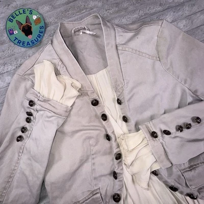 Cárdigan abierto Free People XS con volantes romance tostado chaqueta botones bolsillo militar Foto 1 de 4