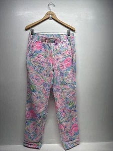 Lilly Pulitzer Taron Mid Rise Pure Linen Pants 31" Flock Full Of Sun Size Medium - Picture 1 of 8