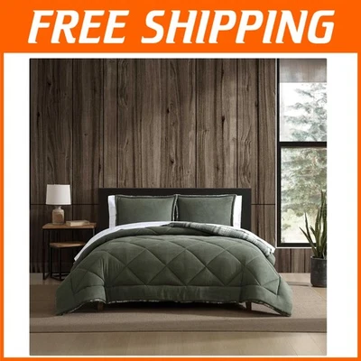 Full/Queen Reversible Comforter Set in Big Lake Plaid Green - Rustic Charm - Image 1 of 4